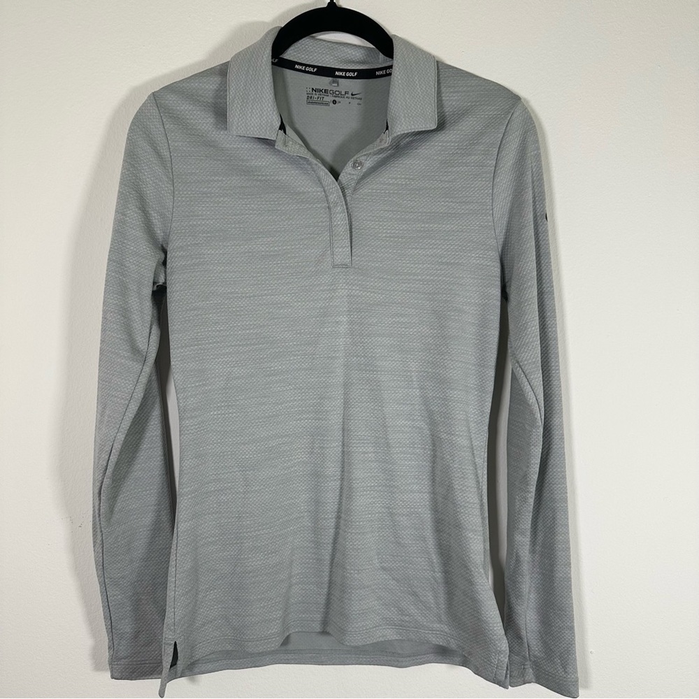 Nike Golf Long Sleeve Collared Performance Shirt Size Small Grey Dri-fit
